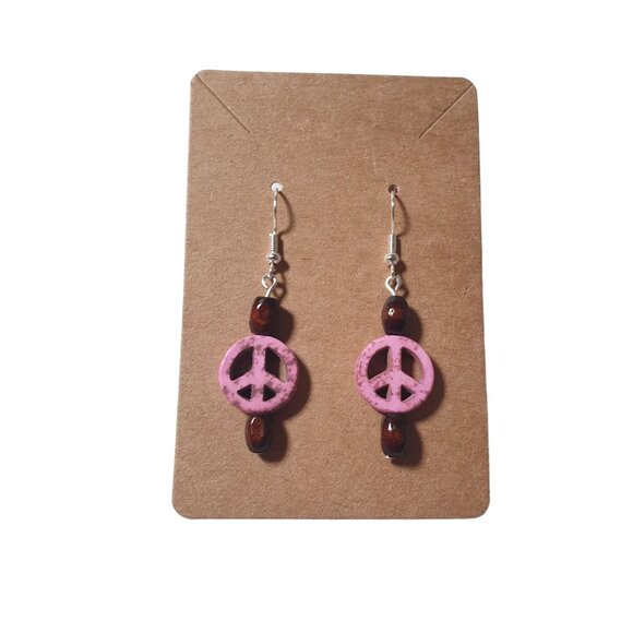 Handmade By Donovan Pink Peace Earrings Boho Bead Dangle Artisan Beach Core 70s - Picture 2 of 3